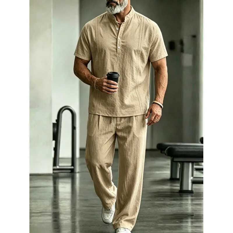 Men's Linen Casual 2-Piece Set - đánh giá và giá Mens Linen Shirt Long Sleeve