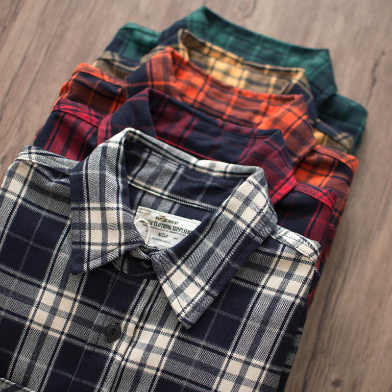 Autumn New American Retro 300g - đánh giá và giá Flannel Plaid Shirt Heavy Weight