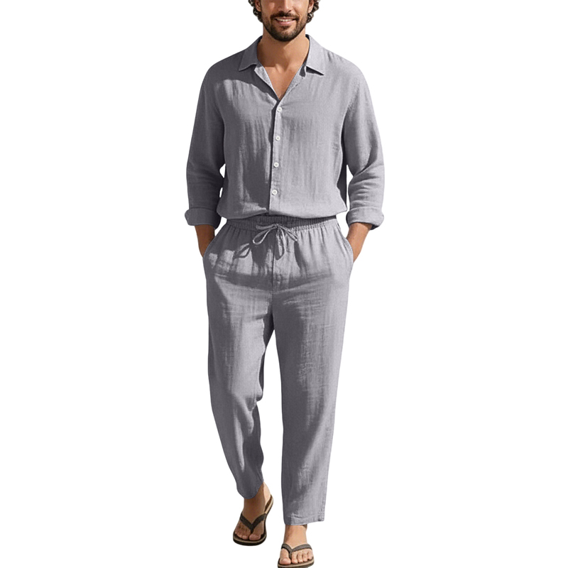 Spring Summer Linen Casual Set - đánh giá và giá Mens Linen Shirt Long Sleeve